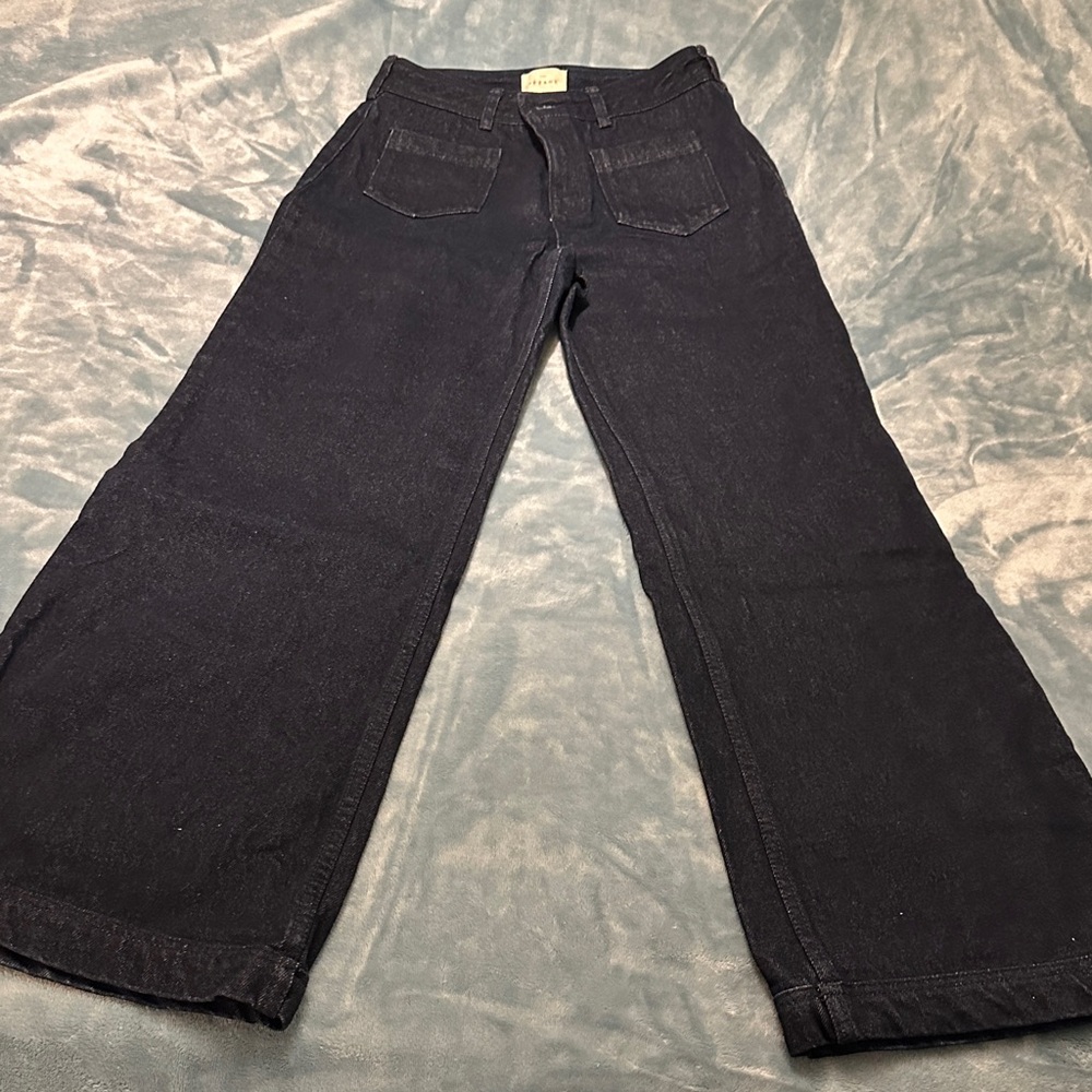 Sezane Dark Blue Wide Leg High Waist Jeans